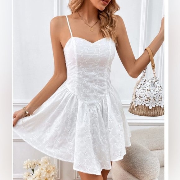 Dresses & Skirts - White Floral Eyelet Embroidery Cami Dress